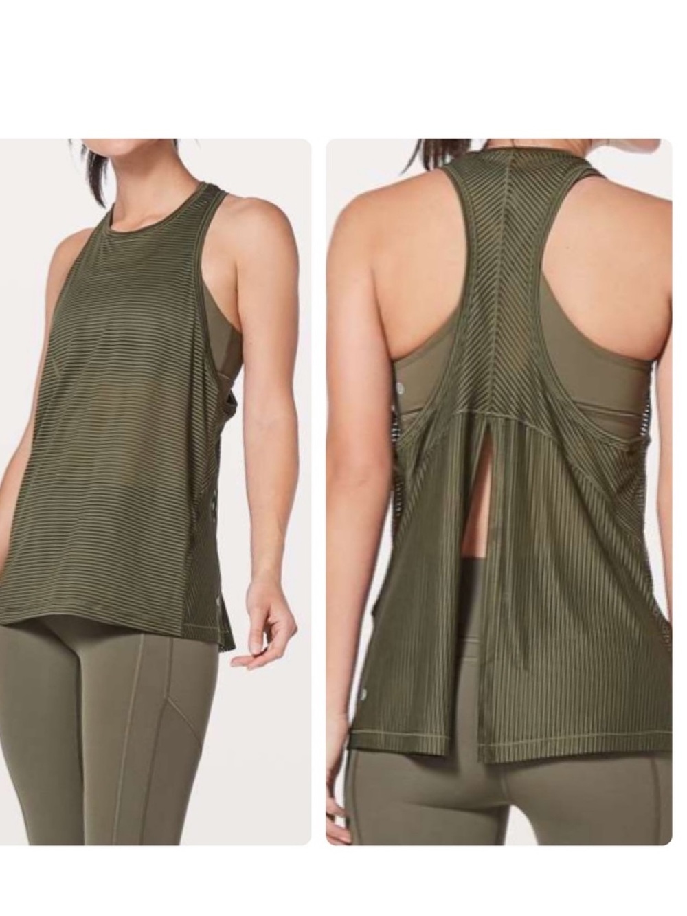 Lululemon Miles Ahead Women's Army Green Open-Back Tie Tank Top Size 6